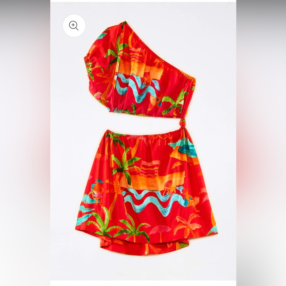 FarmRio Red Ipanema One Shoulder Mini Dress NWT